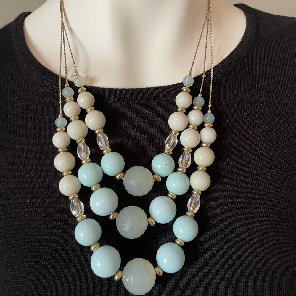 The Limited turquoise and white beaded necklace on gold chains